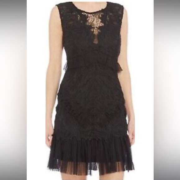 Bardot Ruffle Trim Black Lace Sheath Dress Size 6 - Picture 5 of 14